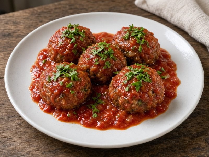 Albóndigas de carne y zucchini en salsa de tomate en freidora de aire