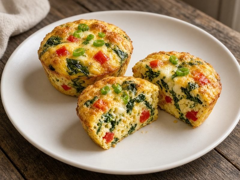 Muffins de huevo, espinaca y queso hechos en freidora de aire
