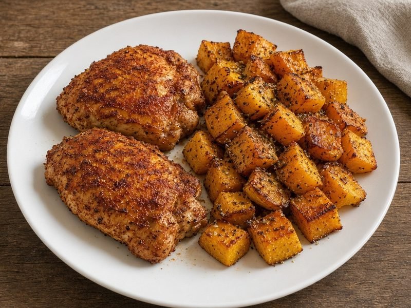 Muslos de pollo con calabaza especiada en freidora de aire