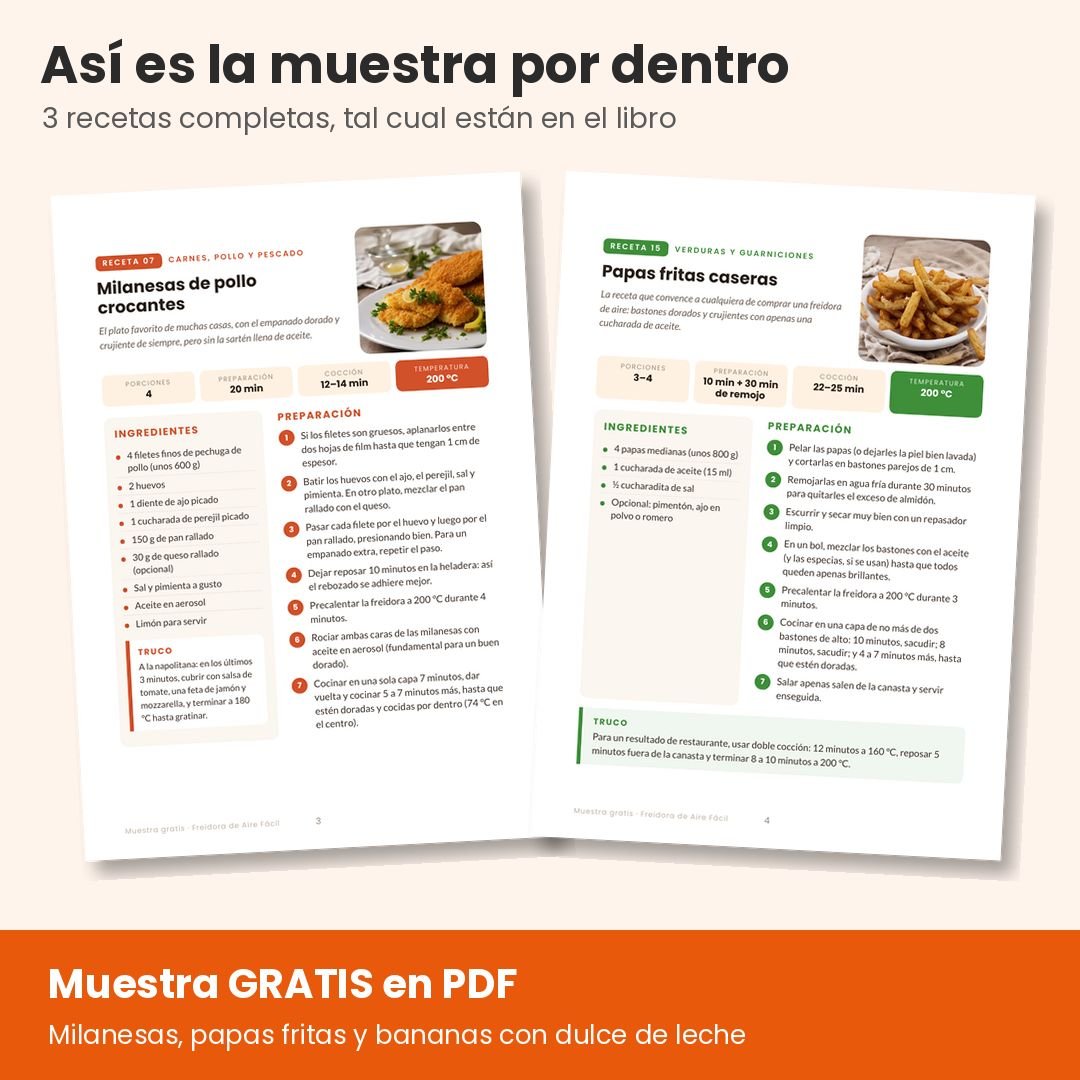 Muestra gratis: 3 recetas freidora de aire (PDF)
